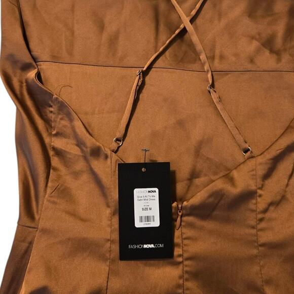 Bronze Satin Midi Dress Women’s Size M Sleeveless Slip Party Cocktail Gown - Picture 4 of 6